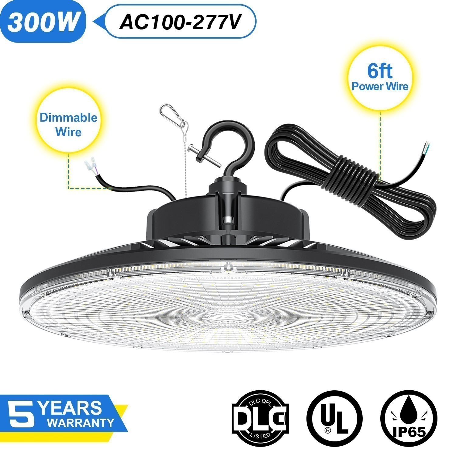 300 Watt UFO LED High Bay Light Commercial Warehouse Industrial Lighting Fixture