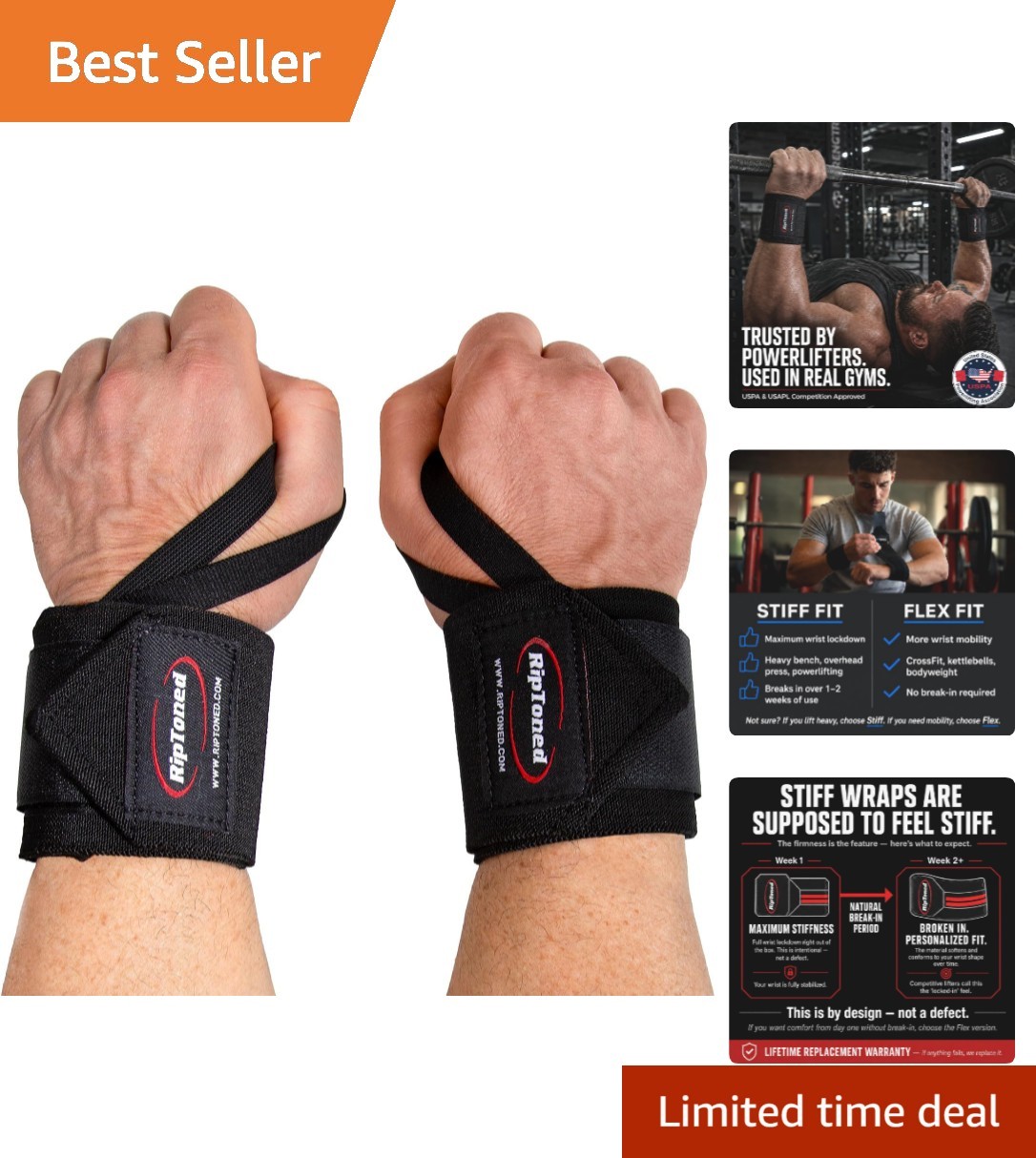 Stiff & Flex 18" Weightlifting Wrist Straps - USPA Approved for Optimal Support