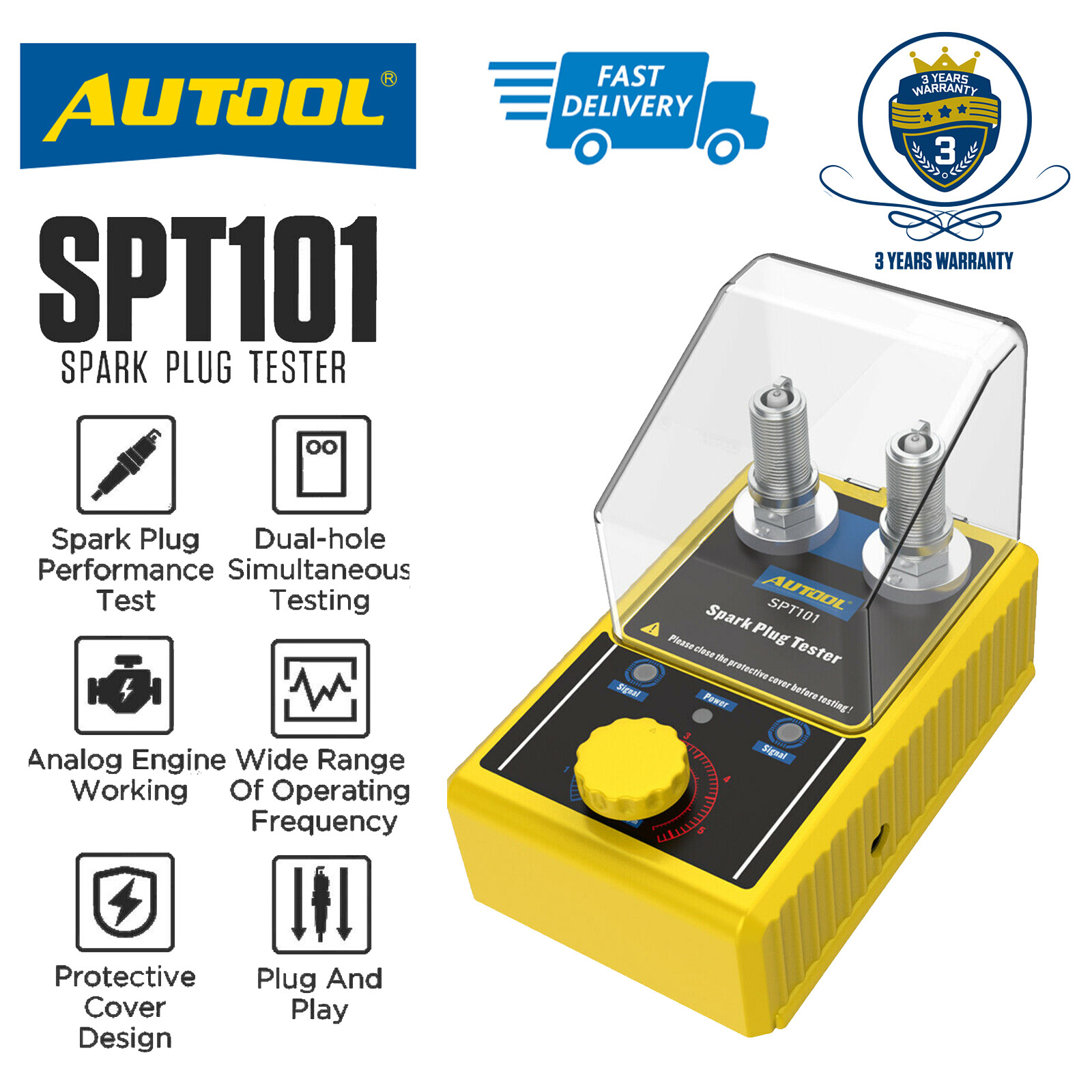 SPT101 12V Car Spark Plug Tester Auto Dual Hole Detector Ignition Plug Analyzer