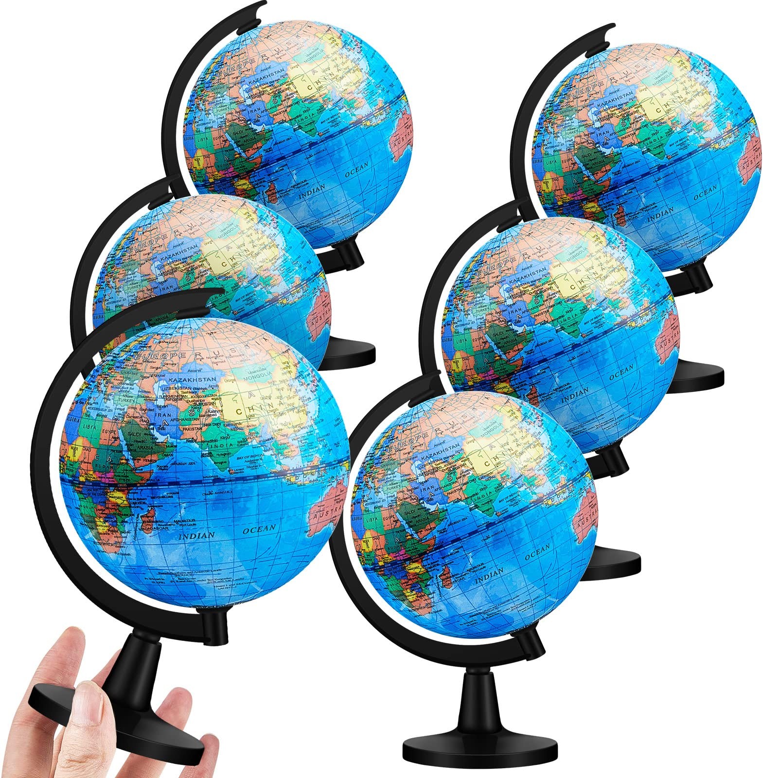 6 Pcs World Globe for Kids Learning, 4.6 Inches Desk Classroom Decorative Globe,