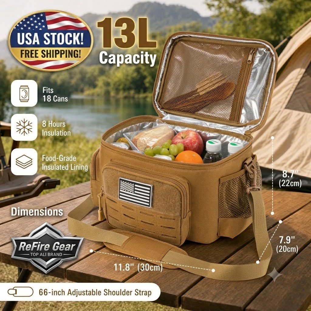 Tactical Thermal Lunch Bag 13L Insulated Cooler Meal Prep Box Durable Work Picni