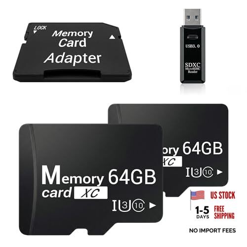 2-Pack 64GB Micro SD Cards with 1 USB 3.0 Reader Kit, V30 Memory Set 2-Pack TF