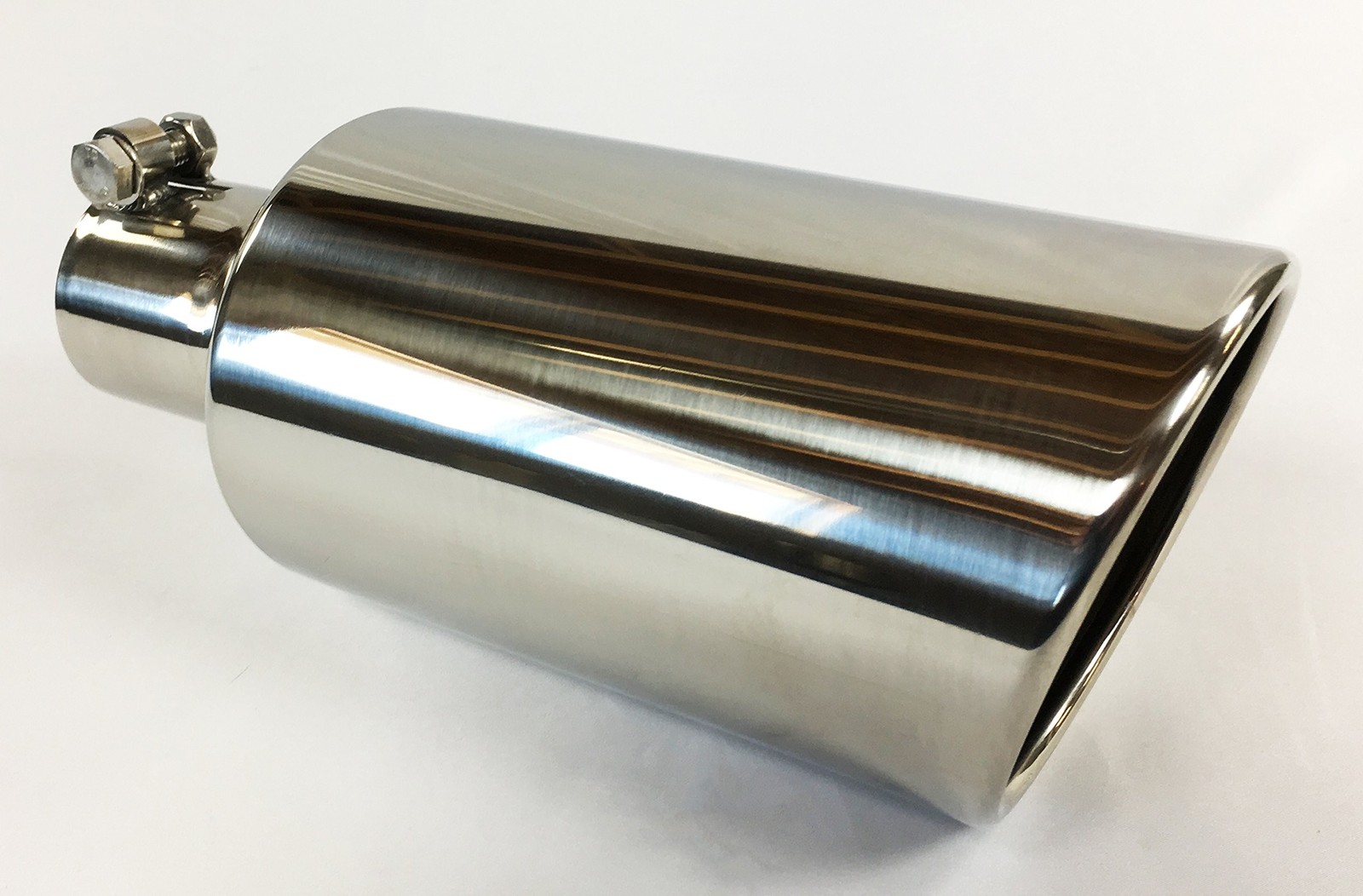 Exhaust Tip 2.50" Inlet 5.00" X 12.00" Bolt On Rolled Slant Polished 304 Stai...