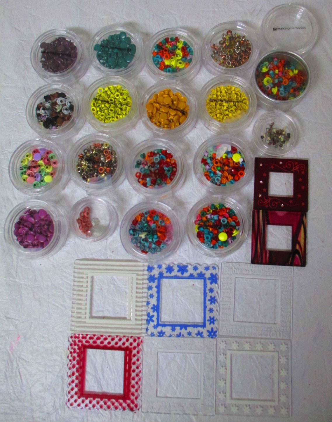 Lot of Making Memories Eyelets & Snaps w/stacking storage containers + 10 Frames