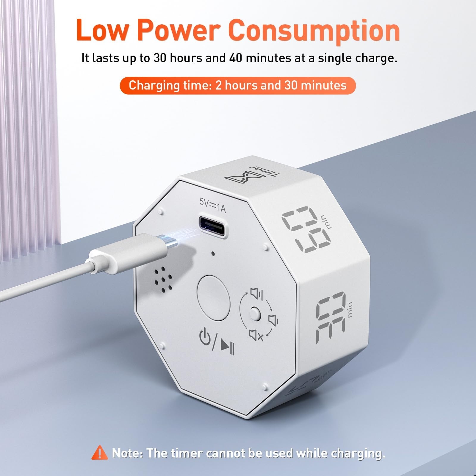 Pomodoro Timer for ADHD & Productivity, Flip Cube with 7 Presets, Visual Countdo