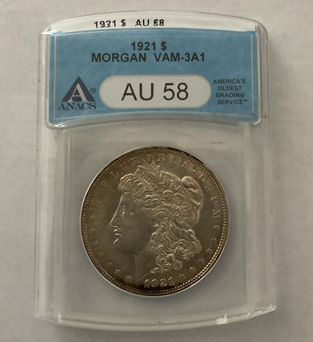 1921 Morgan Silver Dollar VAM 3A1 AU58