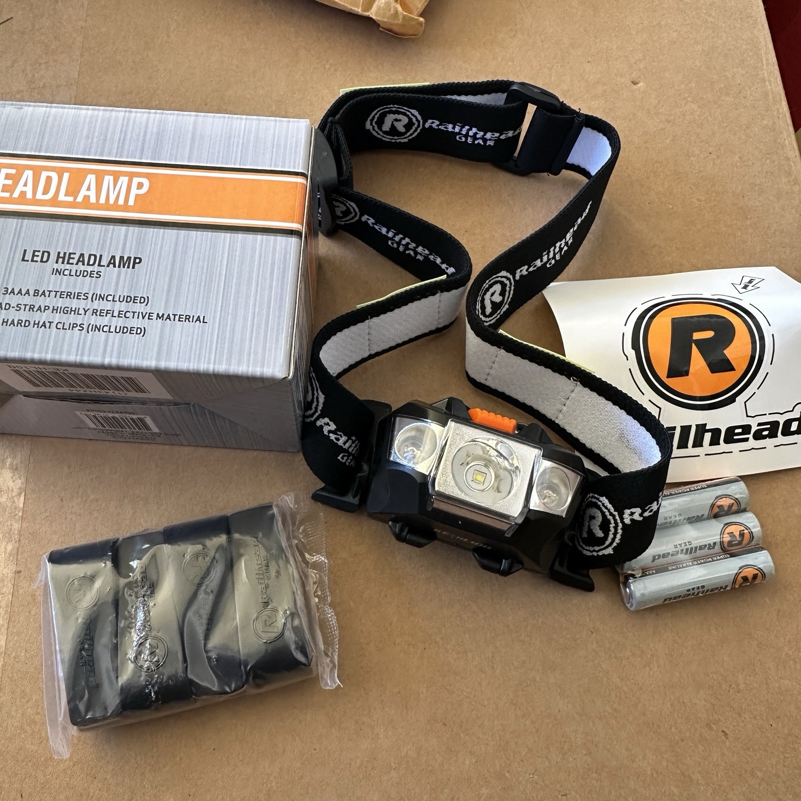Railhead Gear Headlamp 200 Lumen  164 Ft Beam Distance KE-HL100 W/hard Hat Clip