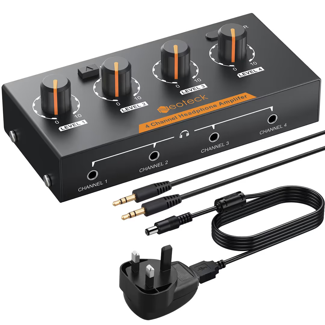 Neoteck 4 Channel Stereo Headphone Amplifier + Headphone Amplifier Gain Switch