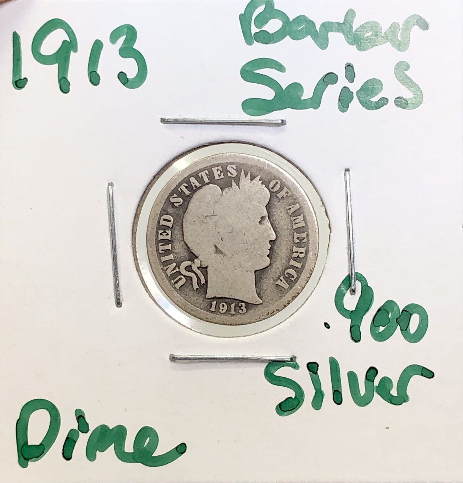 1913 Barber Dime 10c Liberty Head .900 Silver US Coin 26C