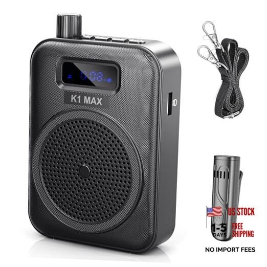 Voice Amplifier Wireless Microphone with Bluetooth Lavalier, Carbon Black