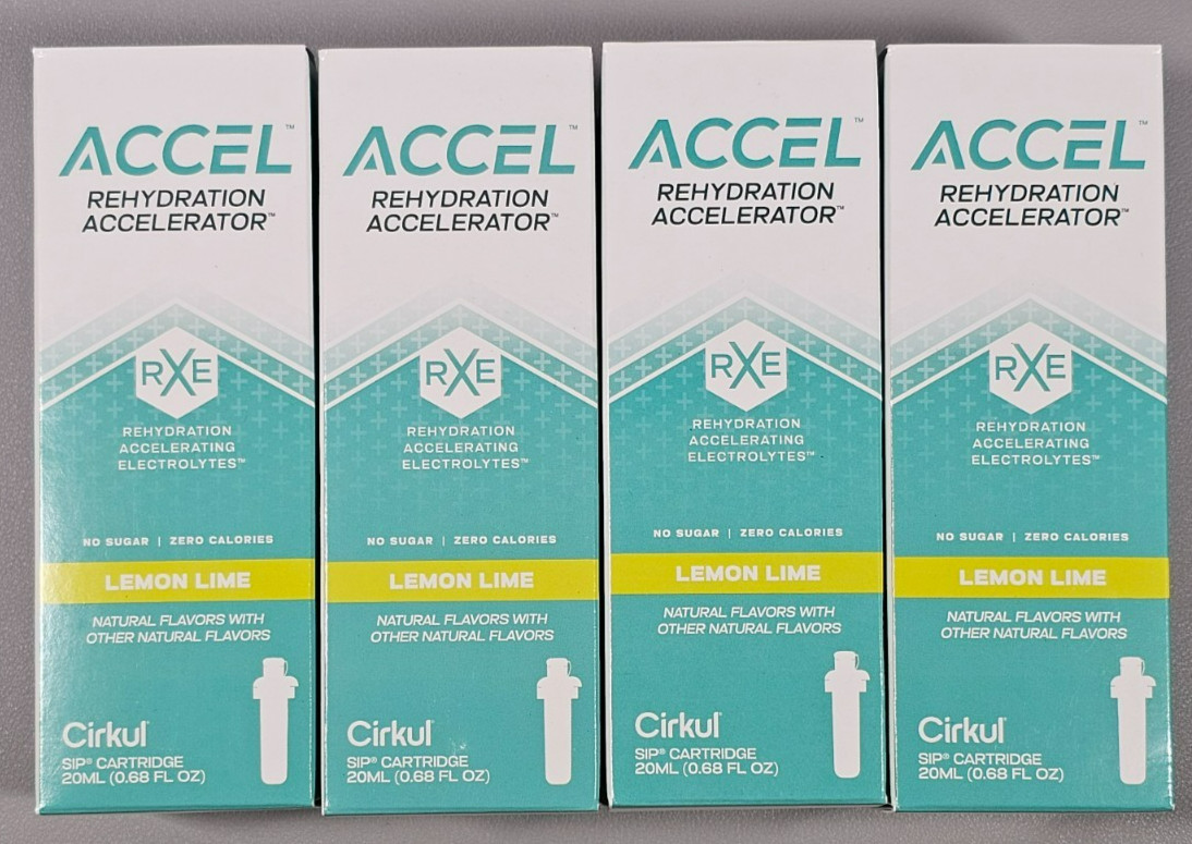 Cirkul Accel Rehydration Electrolytes Sip Cartridge Lot of 4 Lemon Lime UNOPENED
