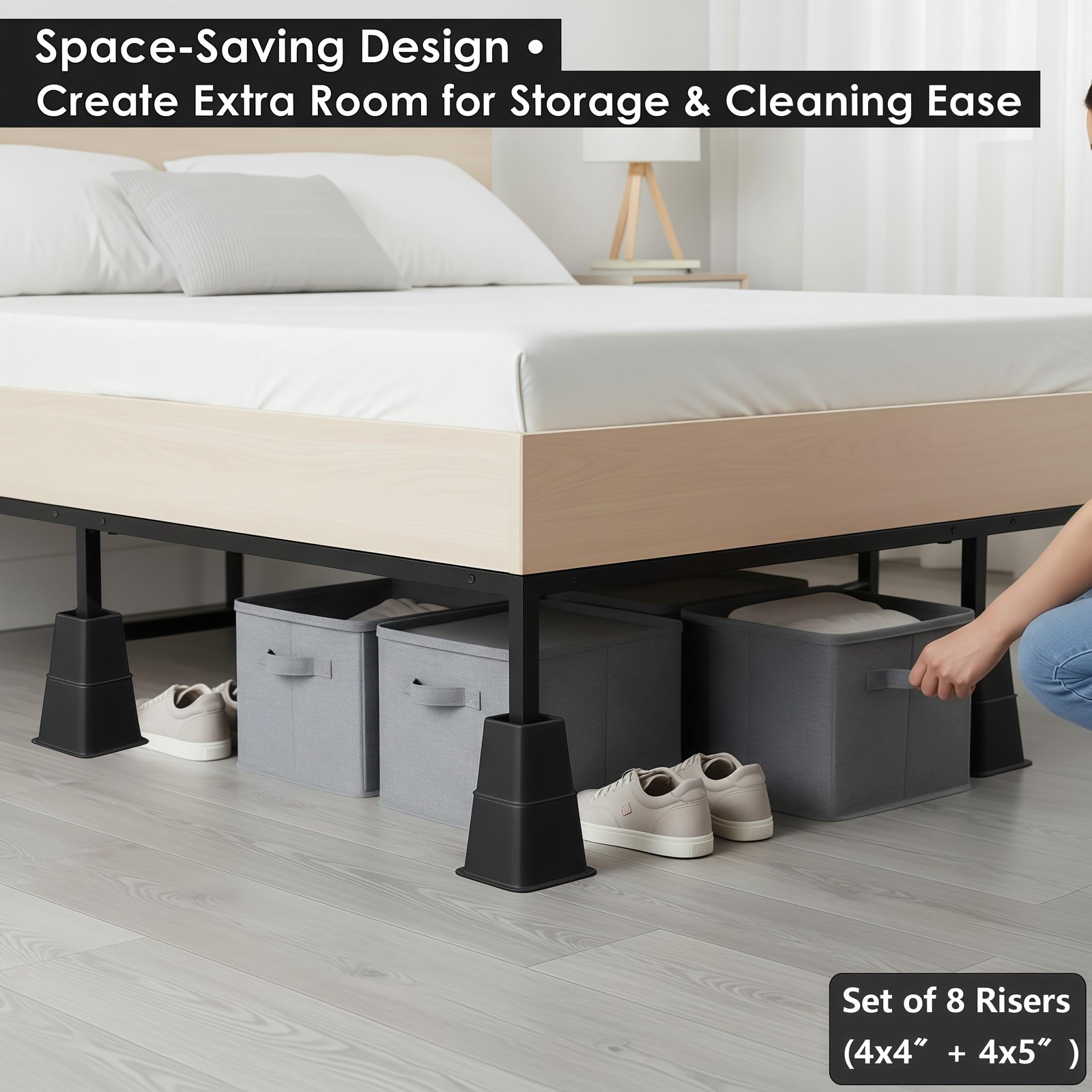 8 Pack Black Bed Furniture Riser 4 5 9 Inch Versatile Heavy Duty Stackable