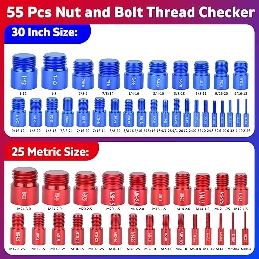 55 Pcs Thread Checker, Nut and Bolt Thread Checker Set with 30 Inch and 25 Me...