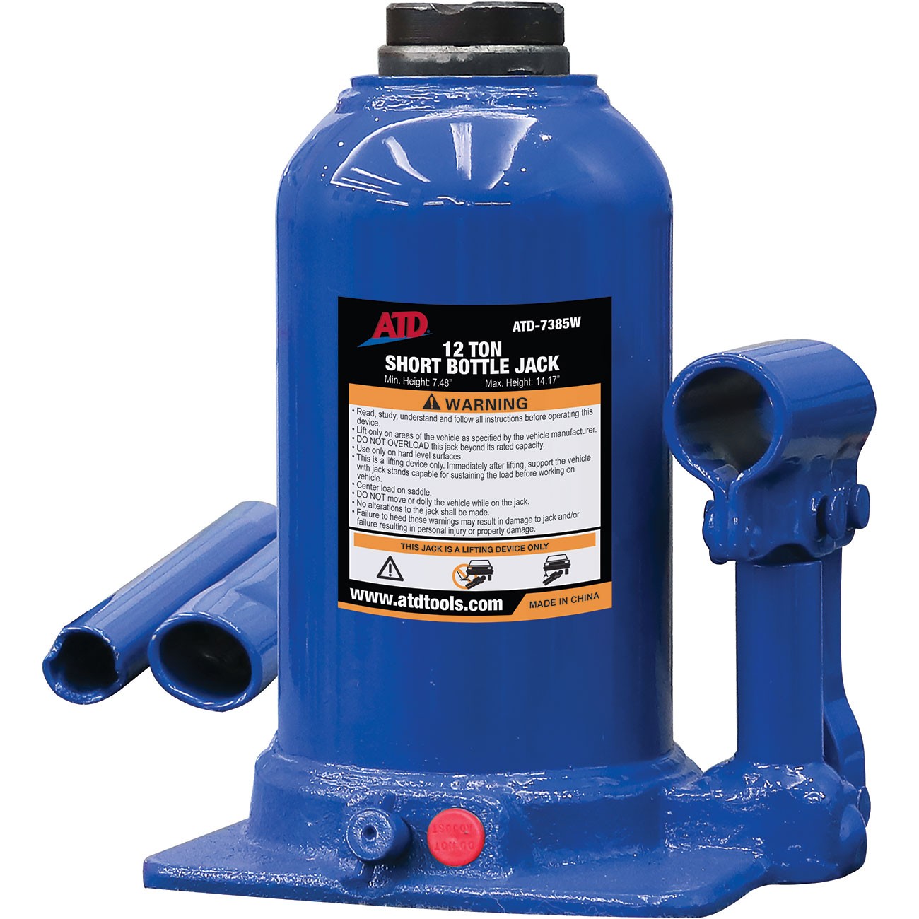 12 Ton Heavy-Duty Hydraulic Side Pump Bottle Jack (Shorty Version) ATD-7385W