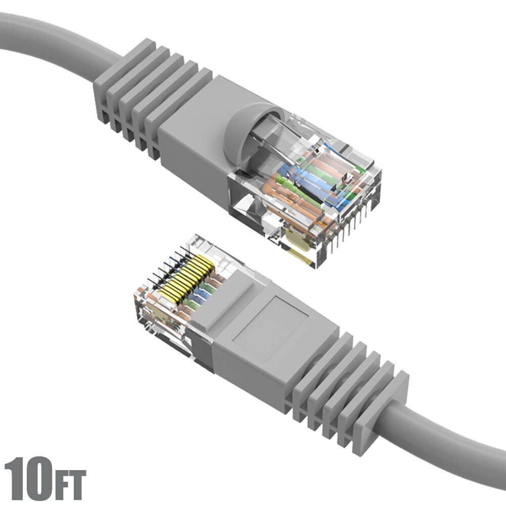 10FT Cat5E RJ45 Network LAN Ethernet UTP Patch Cable Cord Gold Copper Wire Gray