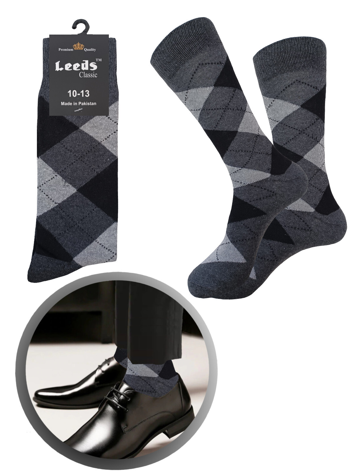 12-6-1 MEN'S DRESS SOCKS ARGYLE DIAMOND NATURAL COTTON MULTI COLOR SOCKS