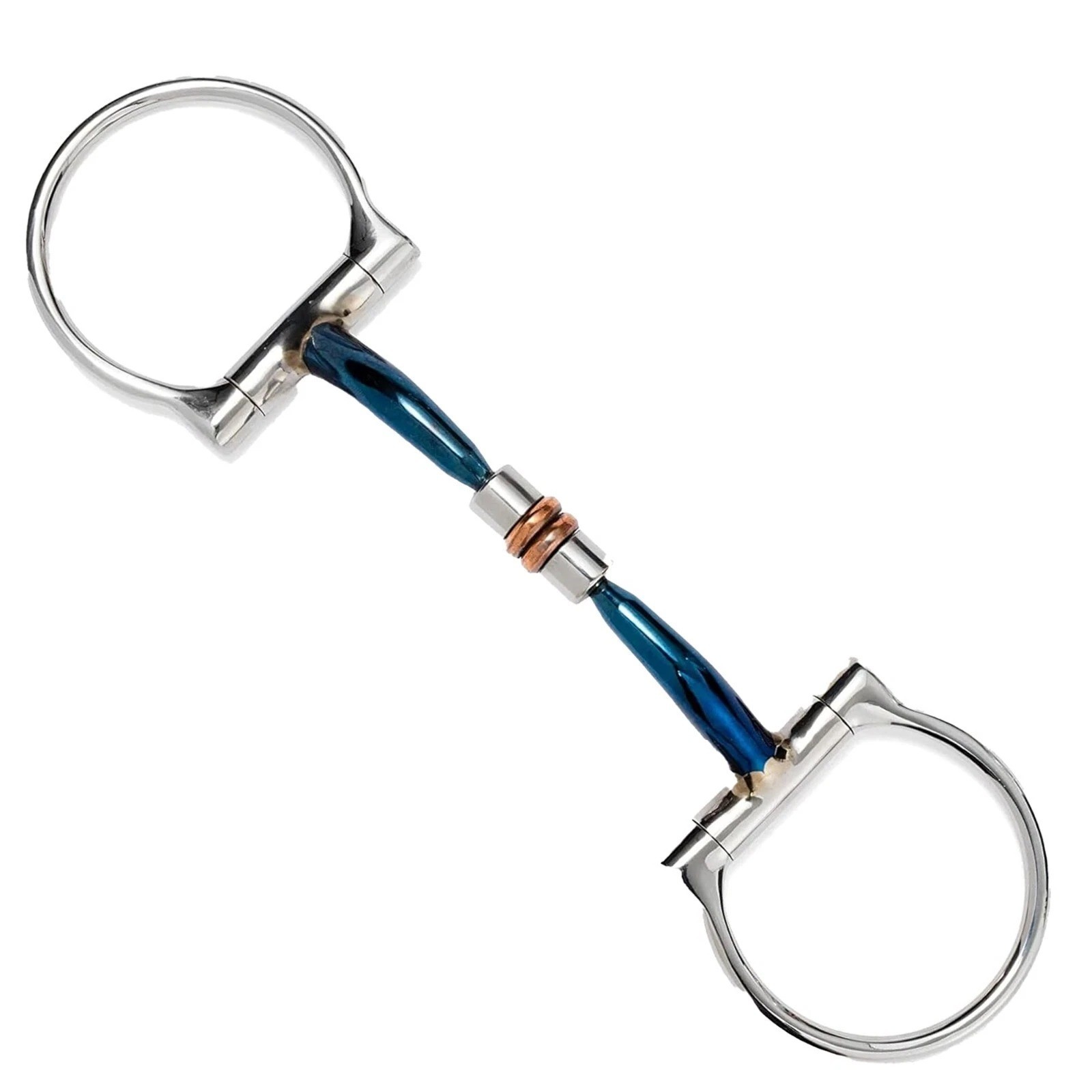 Blue Sweet Iron D-Ring Snaffle Bit with Copper Rollers - Western Horse Bit