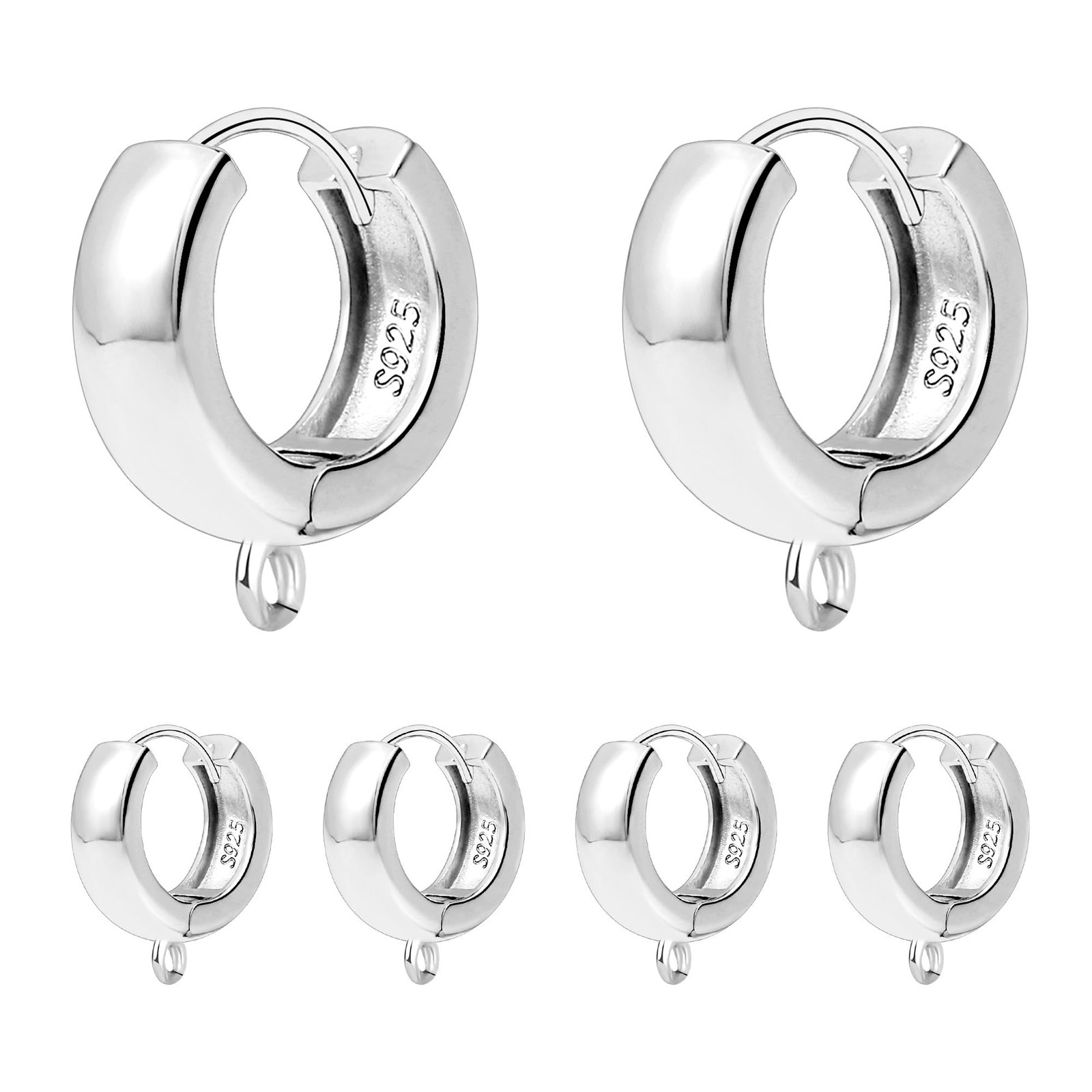6Pcs 925 Sterling Silver Earrings Hooks Round Hoop Huggie Ear Hooks Hypoaller...