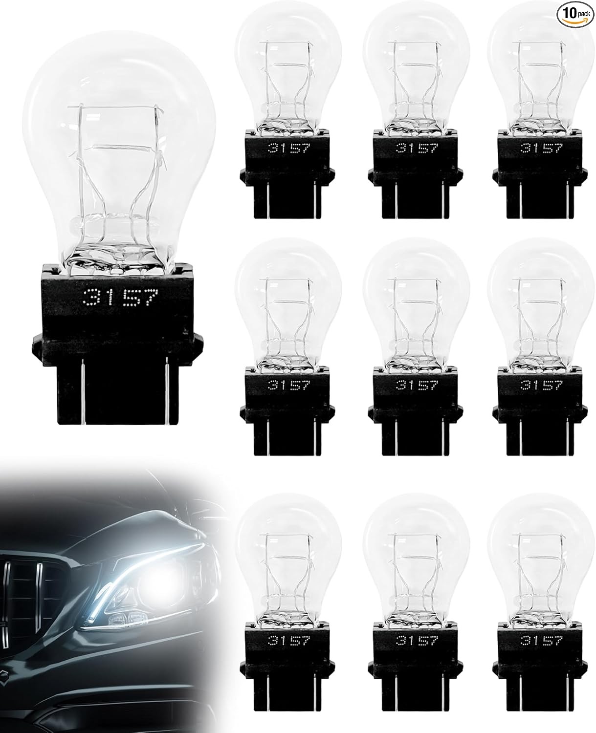 3157A (White) Auto Light Bulb 10 Pack – Compatible with 3047/3057/3157LL/3157K/