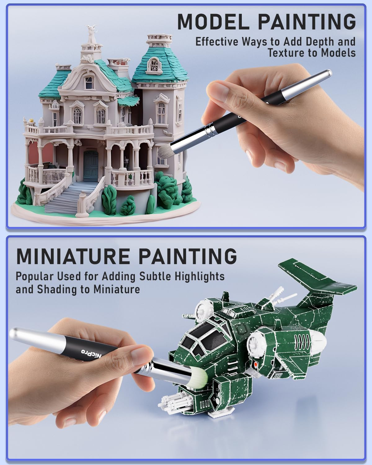 Nicpro Dry Brush Miniature Painting, 7 Sizes Professional Acrylic Drybrush Set w