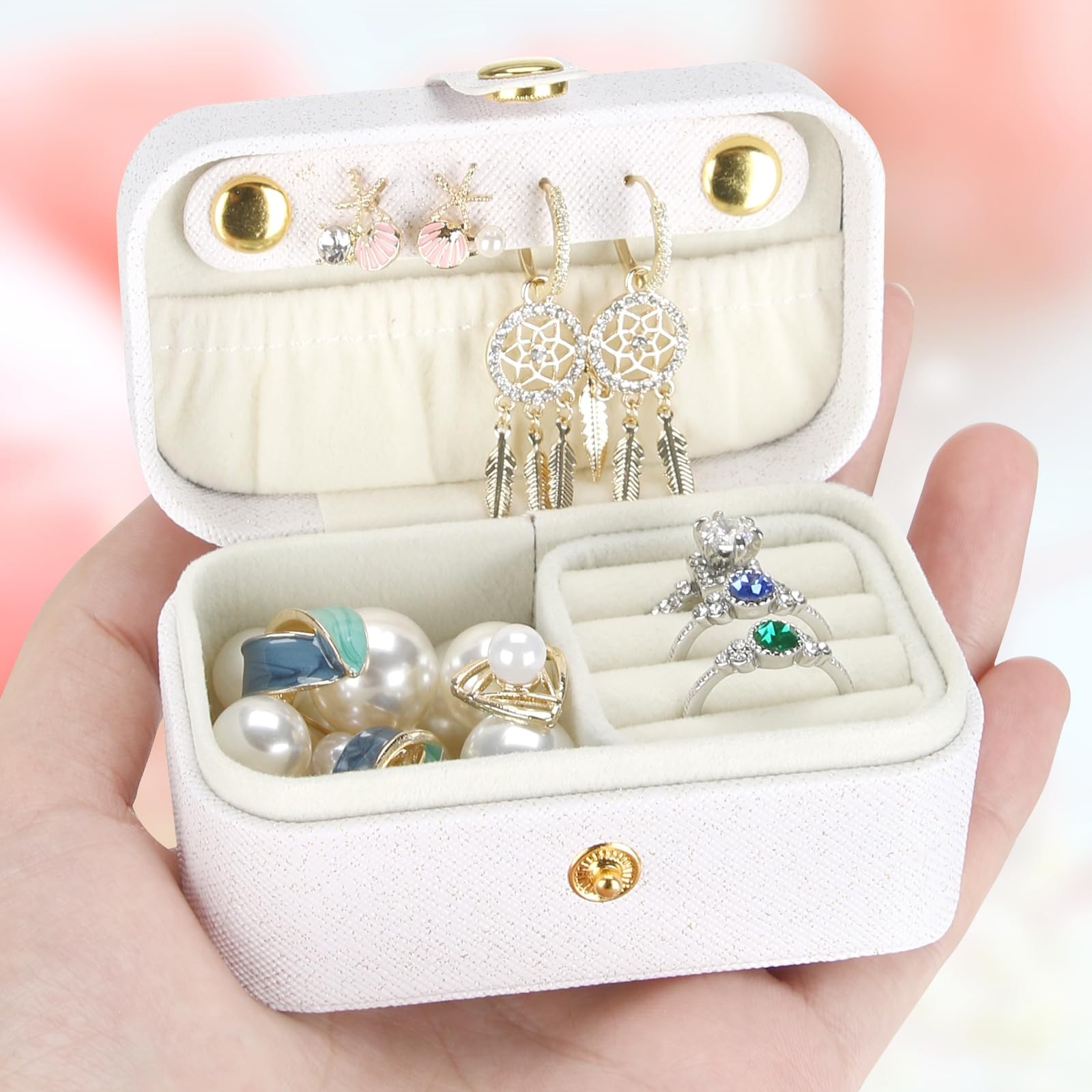 KUKUVR Small Travel Jewelry Box, Mini 3.7 x 2 x 2 inches, WHITE