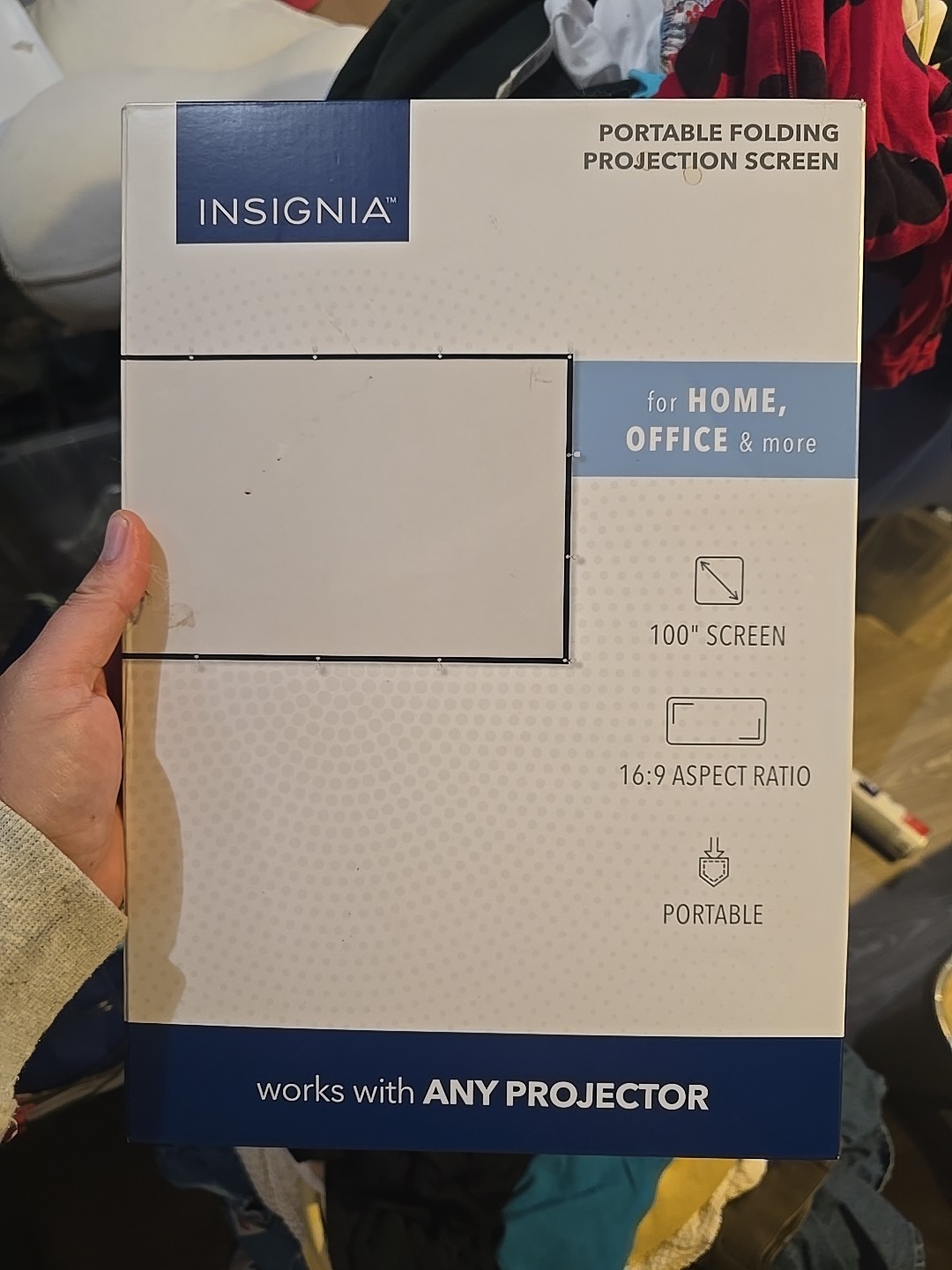 Insignia 100" - Home Theater Portable Folding Projector Screen 16:9 Aspect Ratio