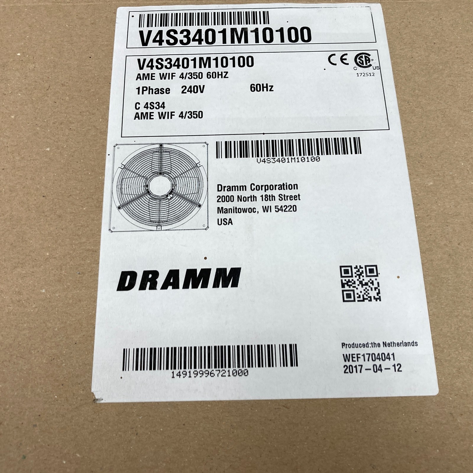 Vostermans / Multifan / DRAMM Inline Fan for Greenhouse / Growing, 14 Inch, 240v