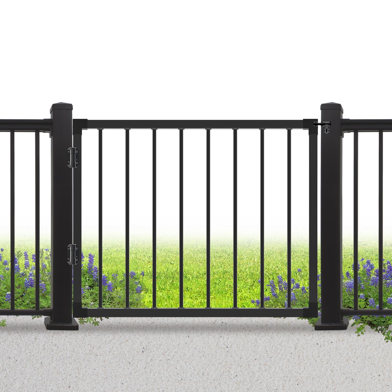 32in Deck Fence Gate Steel Adjustable Outdoor Black