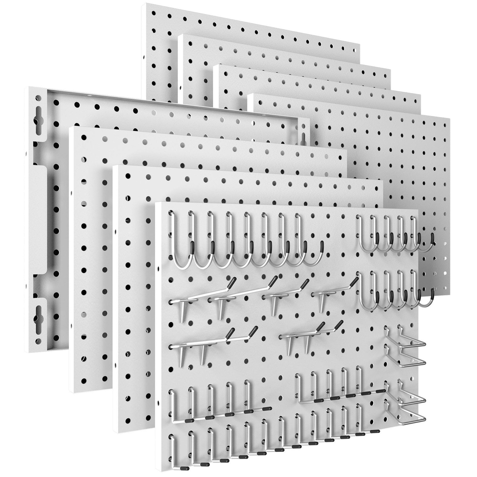 Peg Board, 8 Pack Metal Pegboard Panels with 50 Hooks, White Pegboards Wall O...