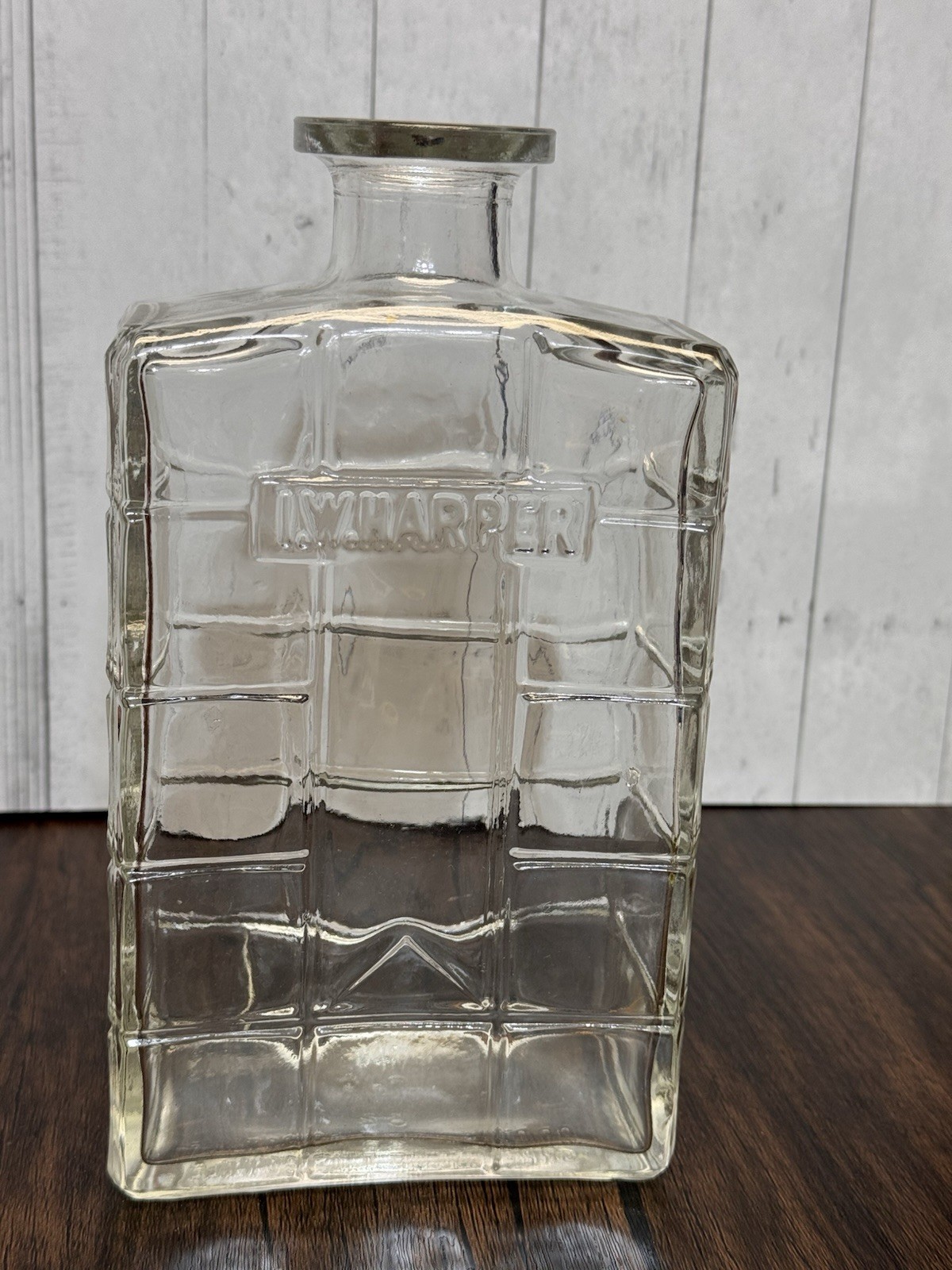 Vintage 9 Inch I.W.Harper Heavy Glass Bottle Decanter Without Cork Top