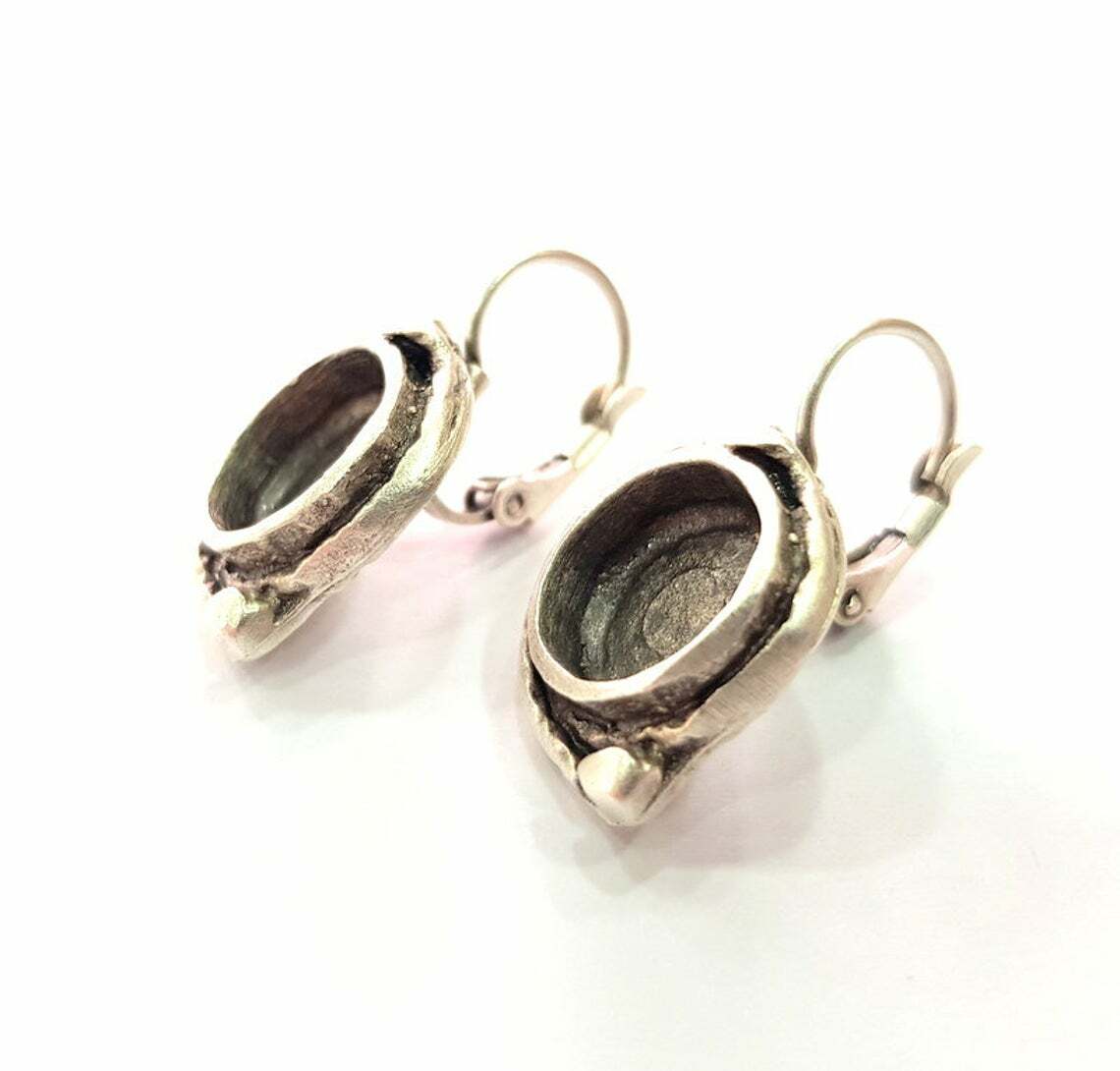 Earring Blank Base Settings Silver Resin Cabochon Brass(10mm blank) 1 Set G14422
