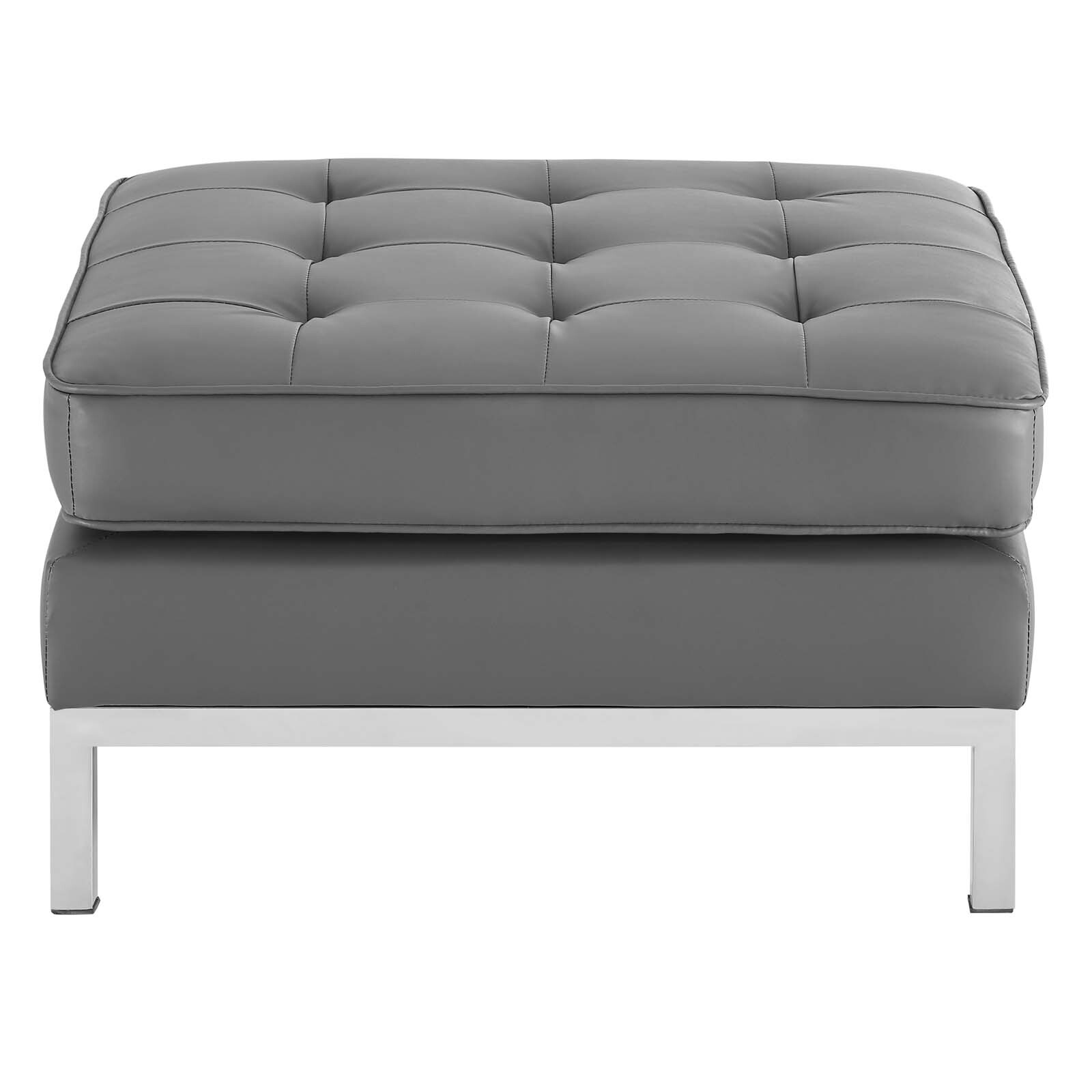 Modway Loft Tufted Vegan Leather Upholstered Living Room Ottoman in Silver Gray