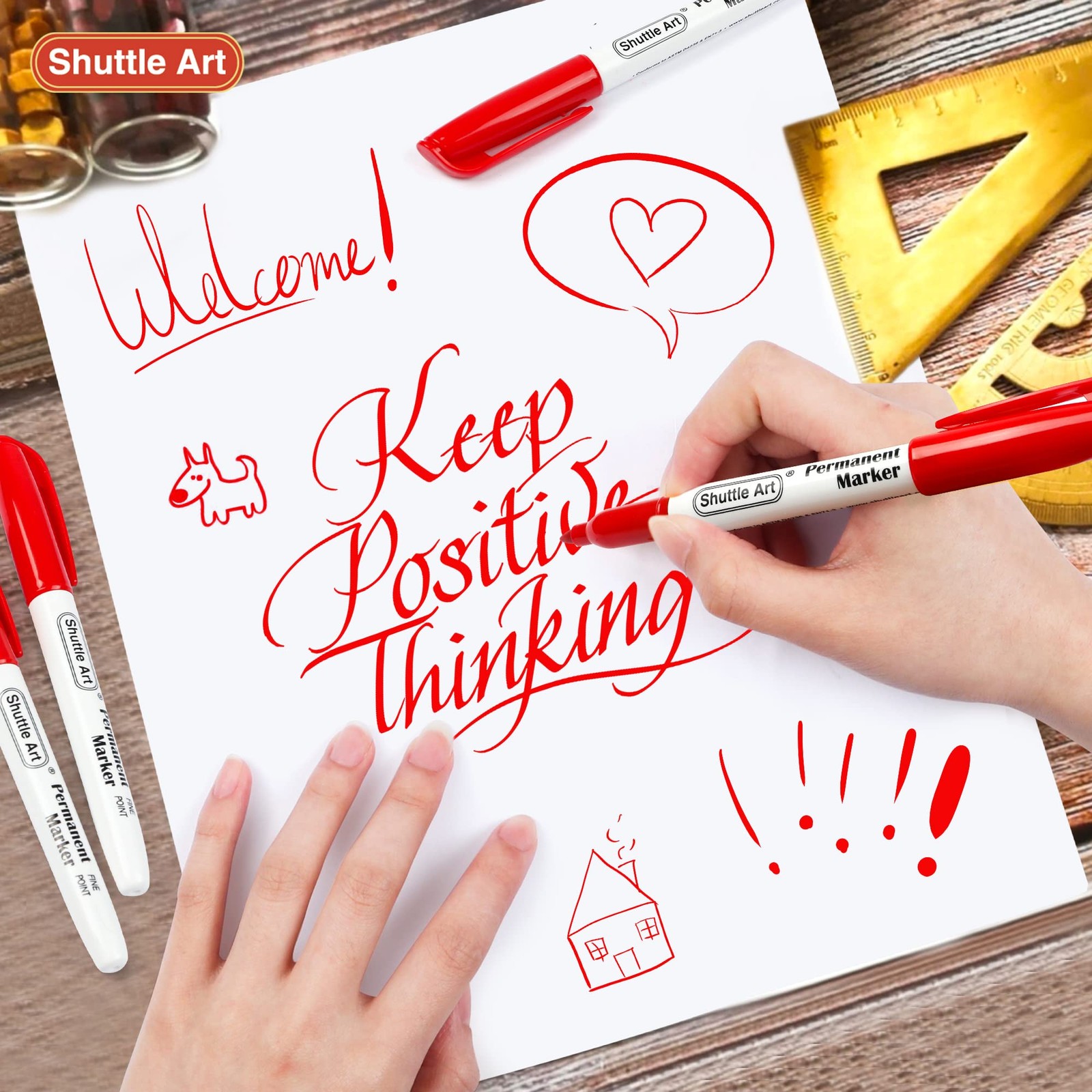 Shuttle Art Permanent Markers, 30 Pack Red Permanent Marker set,Fine Point, W...