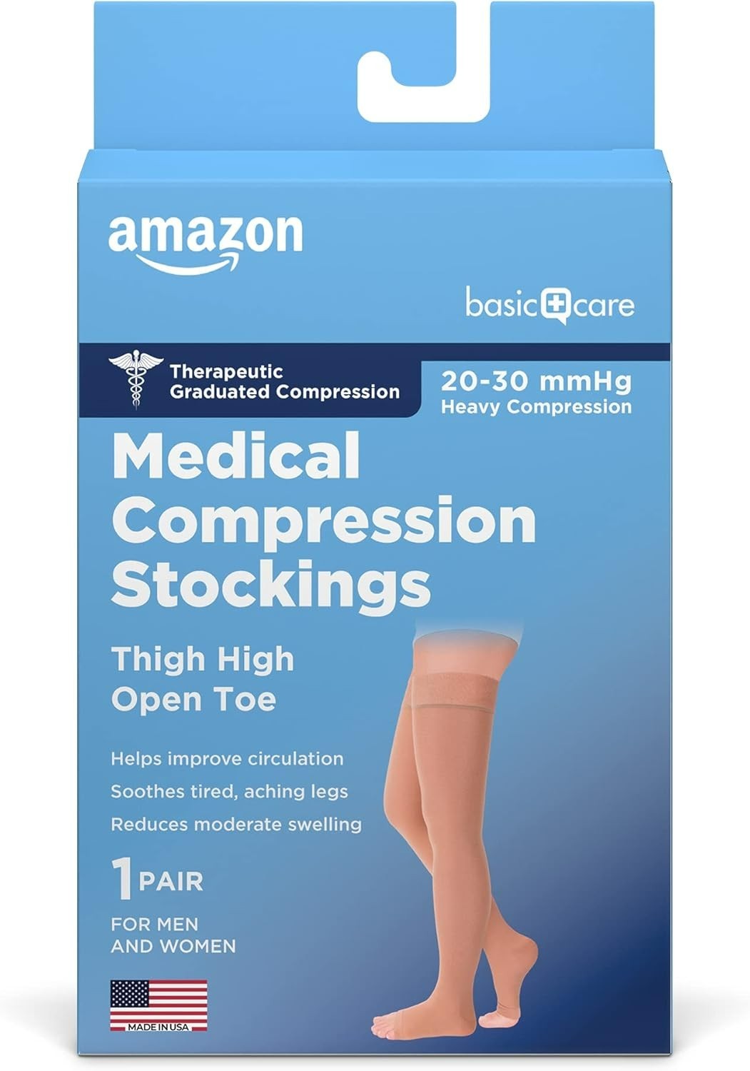 Amazon Basic Care Medical Compression Stockings LARGE 20-30 mmHg Support Beige
