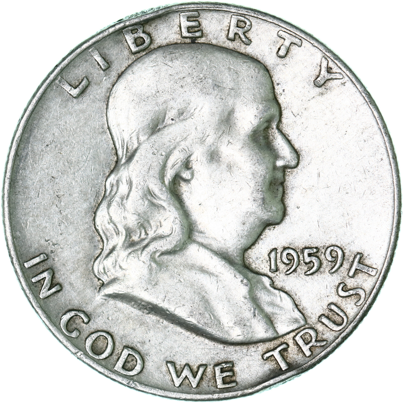 1959 D Franklin Half Dollar 90% Silver Fine FN