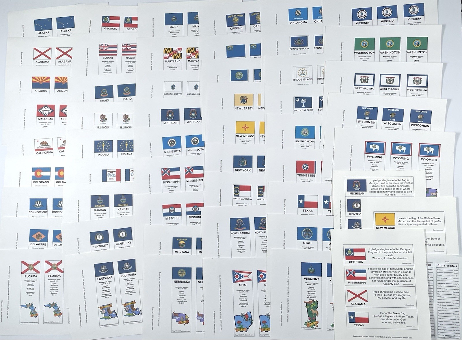 Bookmarks Cardstock 50+ USA State Bulk Classroom School Education ABC Teach 2007