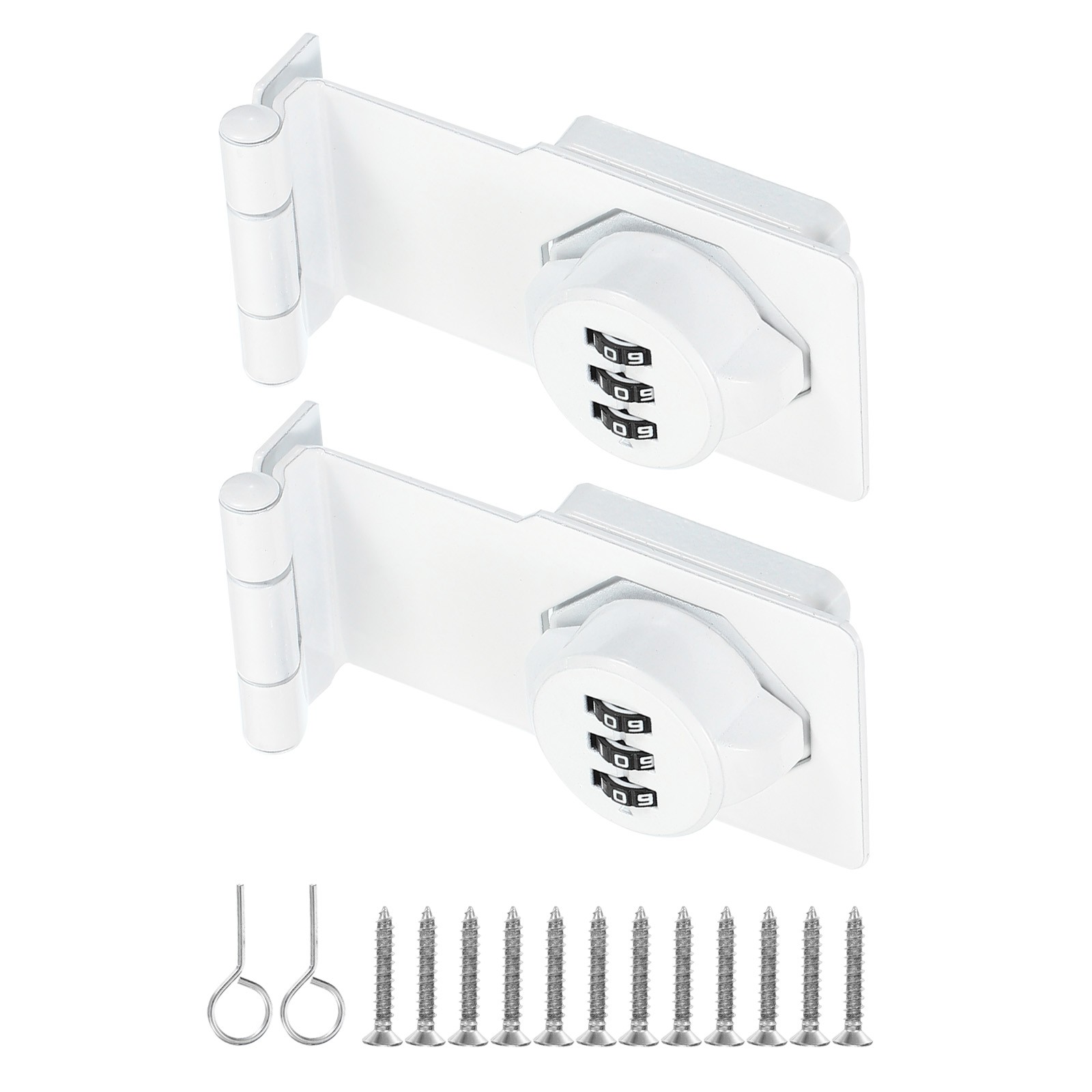 2Pcs 3.5" Combination Rotary Hasp Latch Lock 3-Digit Password 90° Cabinet White
