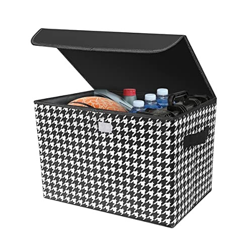 8sanlione Car Cargo Trunk Storage Box with Lid, Houndstooth Pattern Black/White