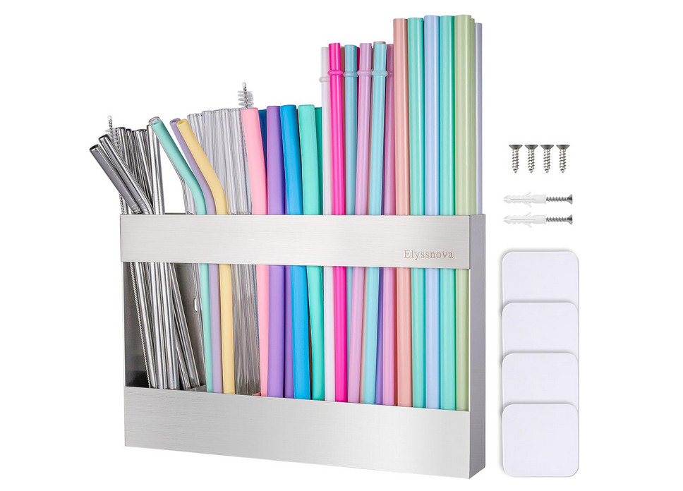 Elyssnova Stainless Steel Straw Holder For Cabinets, Fridge New Open Box