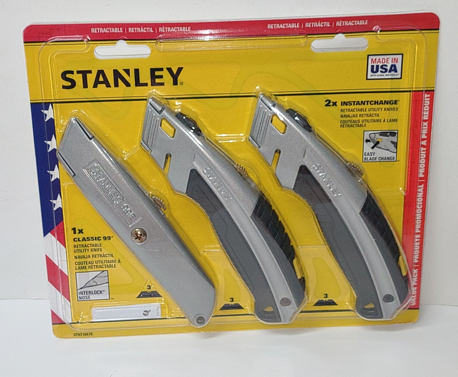 Stanley Fat Max Retractable Utility Carpet Box Cutter Knife Set 3 Pack