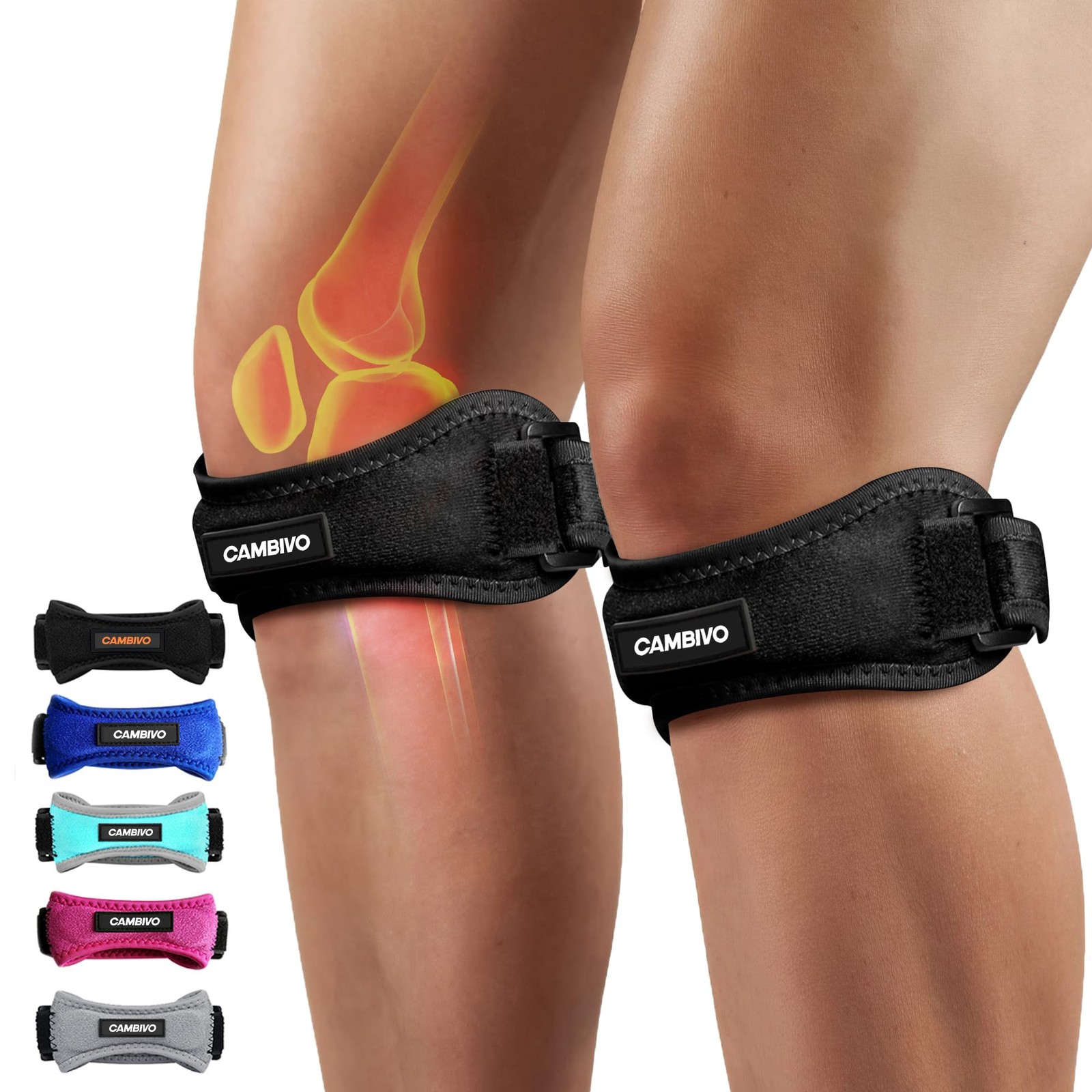 2 Pack Patella Tendon Knee Straps, Knee Brace for Women & Men with Extra Stra...