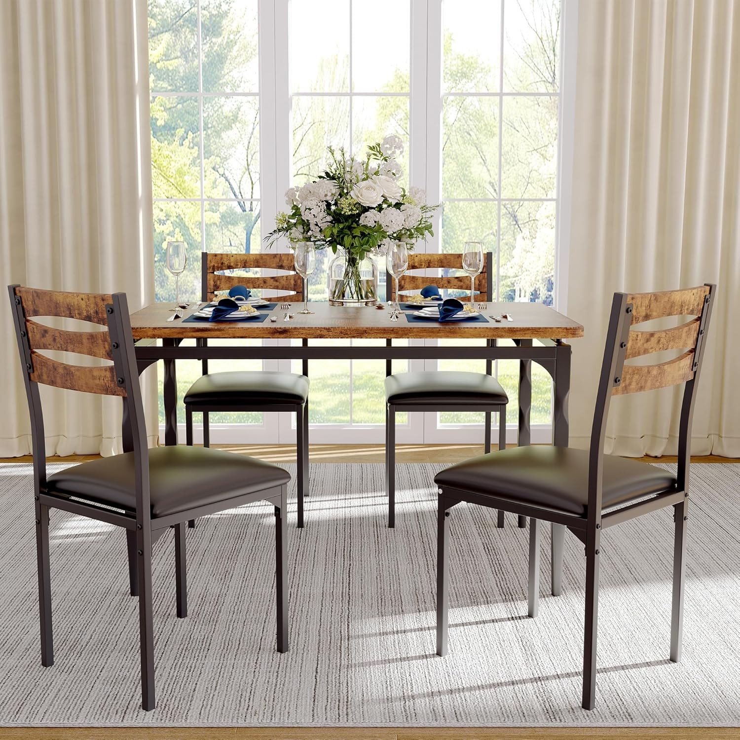 Dining Table Set Industrial Style Kitchen Table and Chairs Set for 4 people