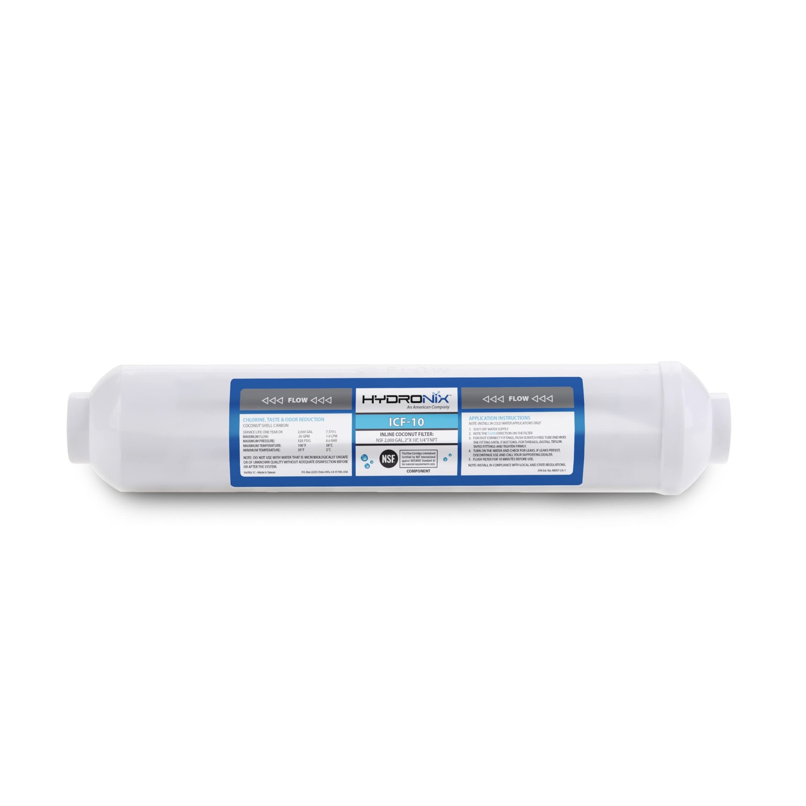 Hydronix ICF-10 RO Reverse Osmo sis Post Polishing, 1 Count (Pack of 1), White