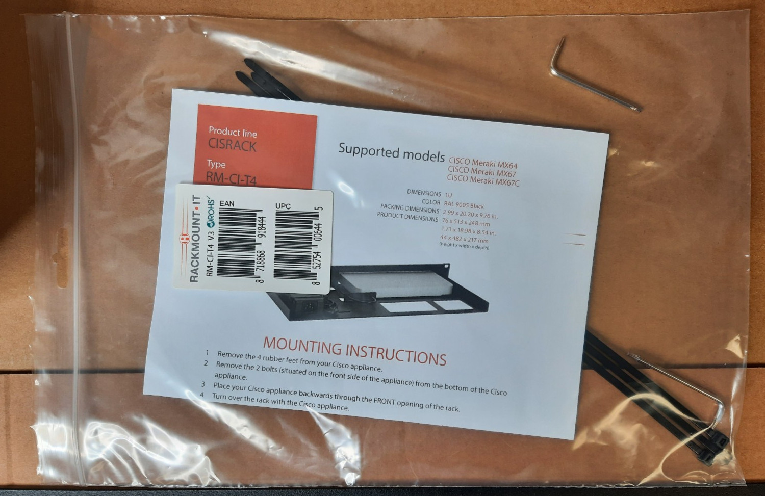 Rackmount.IT RM-CI-T4 V3 | 1U Rack Mount Kit - New Open Box