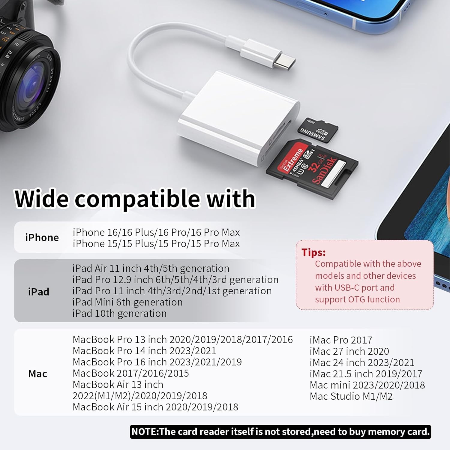 USB-C SD Card Reader for Fast Transfers - Compatible with iPhone 15/16