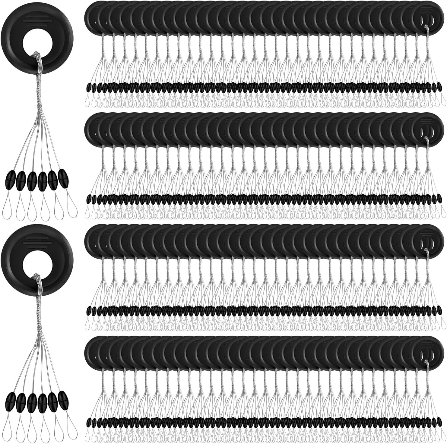 1200 Pcs Fishing Bobber Stopper Fishing Rubber Bobber Beads Stopper 6 in 1 Black