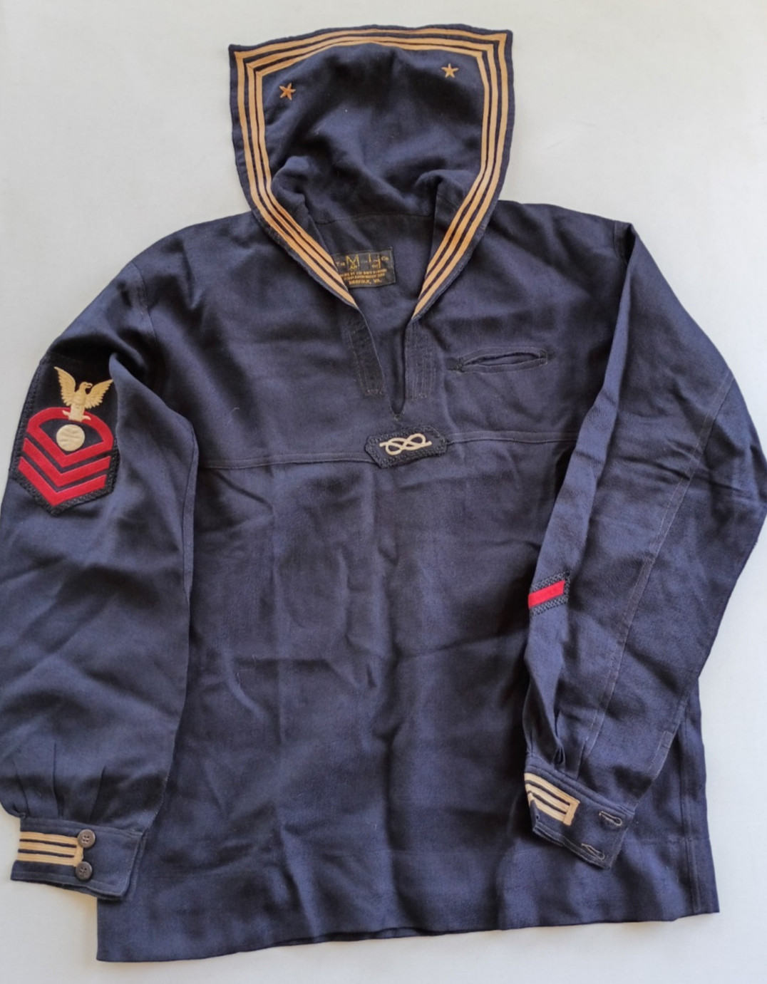 MARHOF CO NORFOLK VA ANTIQUE WWI US MILITARY NAVY UNIFORM MIDDY SHIRT EXC