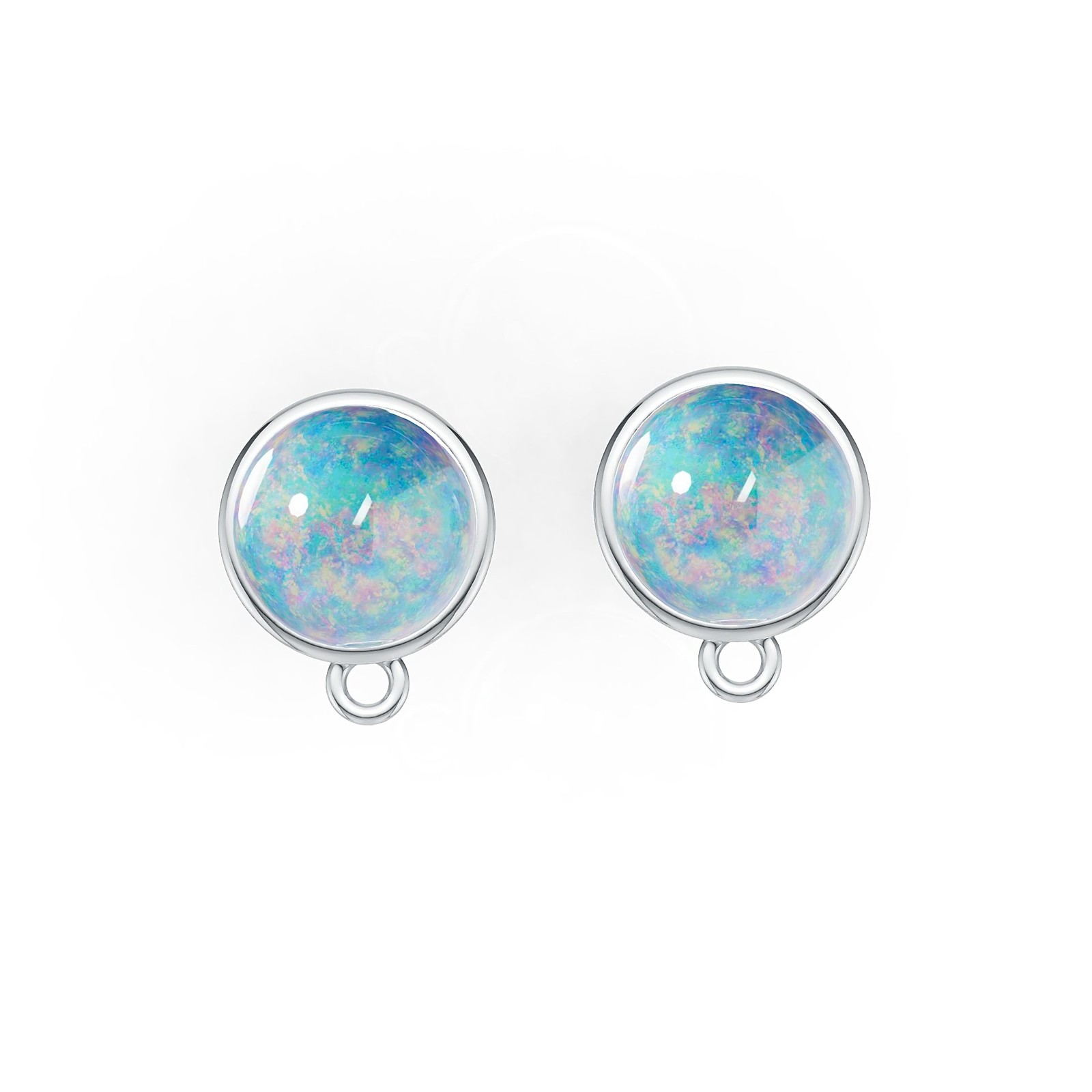 Sterling Silver Semi Mount Earrings Setting Round RD 7.5mm Cabochon