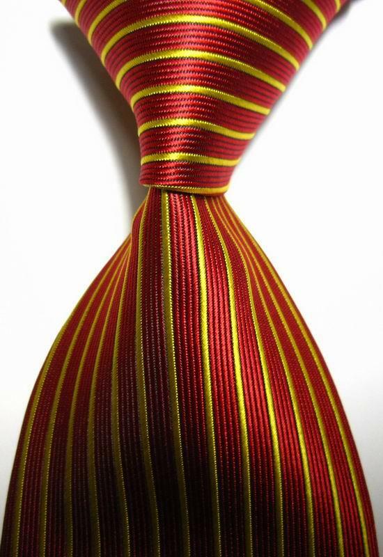 Hot! Classic Striped Red Gold JACQUARD WOVEN 100% Silk Men's Tie Necktie