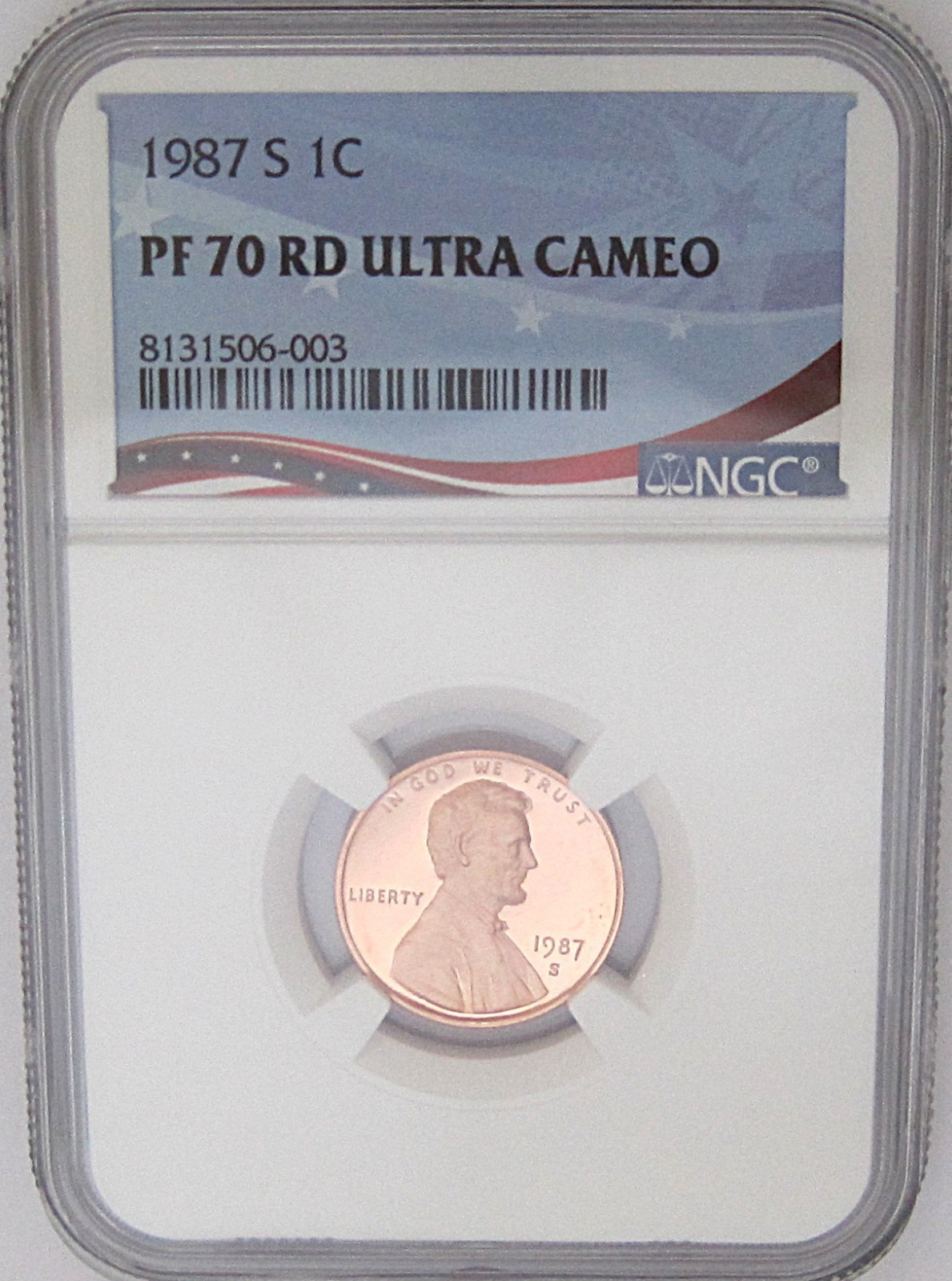 1987-S Lincoln Memorial Cent NGC PF70 RD ULTRA CAMEO PROOF = BOOK $475